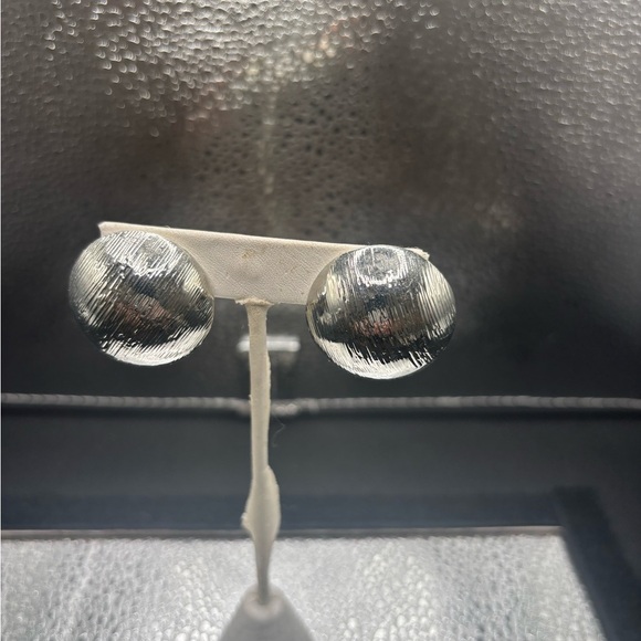 Elegant Silver Dome Earrings Clip On . - Picture 2 of 3